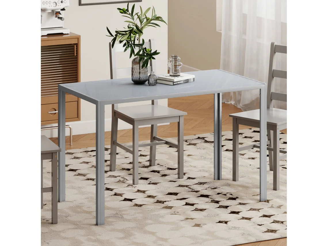 Mesa De Refeição De Cristal Mesa Retangular Para 4-6 Pessoas Com Pés De Metal Multifuncional 120x60x75 Cm Cinza