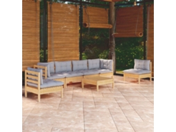Vidaxl 7 Pcs Conjunto Lounge de Jardim + Almofadões Cinza Pinho Maciço