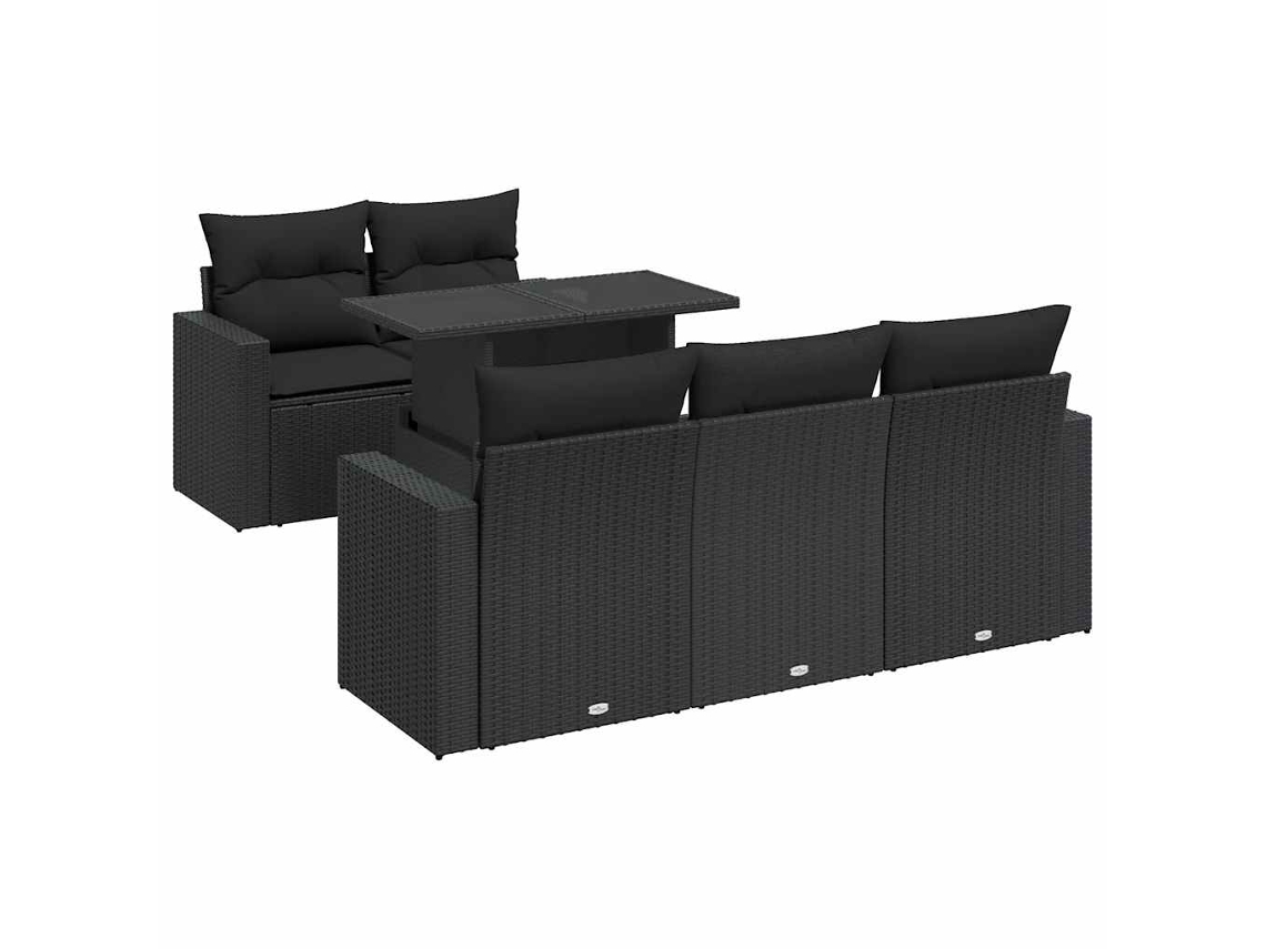 Conjunto 6 sofás de jardim c/ almofadões VIDAXL vime PE preto