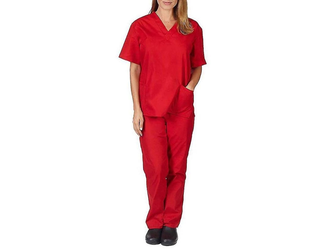 2026-conjunto De Uniforme Médico Unissex Para Médico, Enfermeiro E Dentista Com Camisa E Calças Rcc L Rojo
