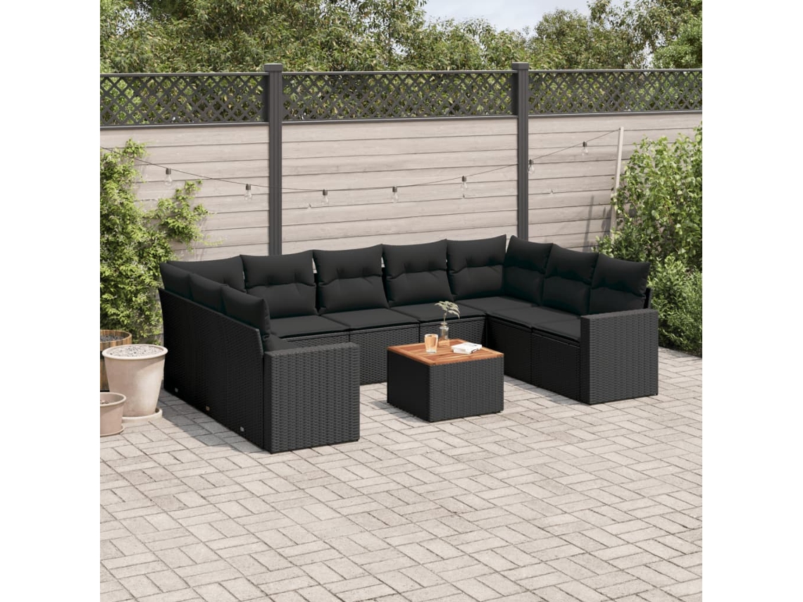 Vidaxl 10 Pcs Conjunto Sofás De Jardim C/ Almofadões Vime Pe Preto