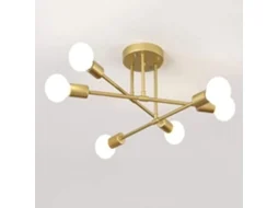 Luminária de teto industrial brilhante, 6 lâmpadas E27, iluminação de teto metálica, luminária de teto retrô para sala de estar e cozinha -ouro
