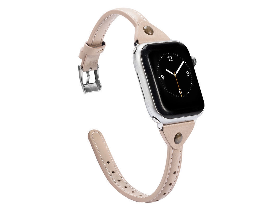 Pulseira de couro genuíno para Apple Watch, design elegante em formato T, Fivela com pinho em T, Cor Damasco com Fivela