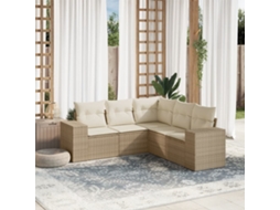 Vidaxl 5 Pcs Conjunto De Sofás P/ Jardim Com Almofadões Vime Pe Bege