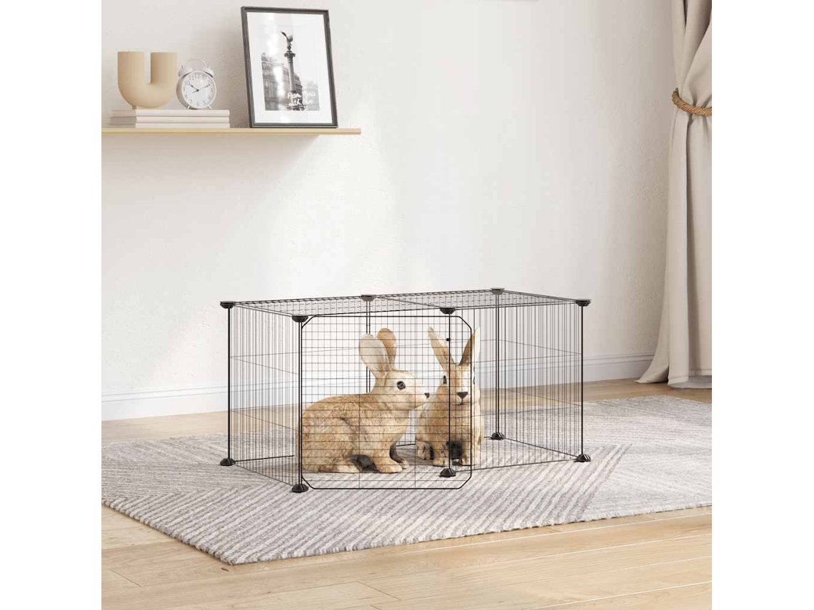 Vidaxl Gaiola P/ Animais De 8 Painéis C/ Porta 70x35x35 Cm Aço Preto