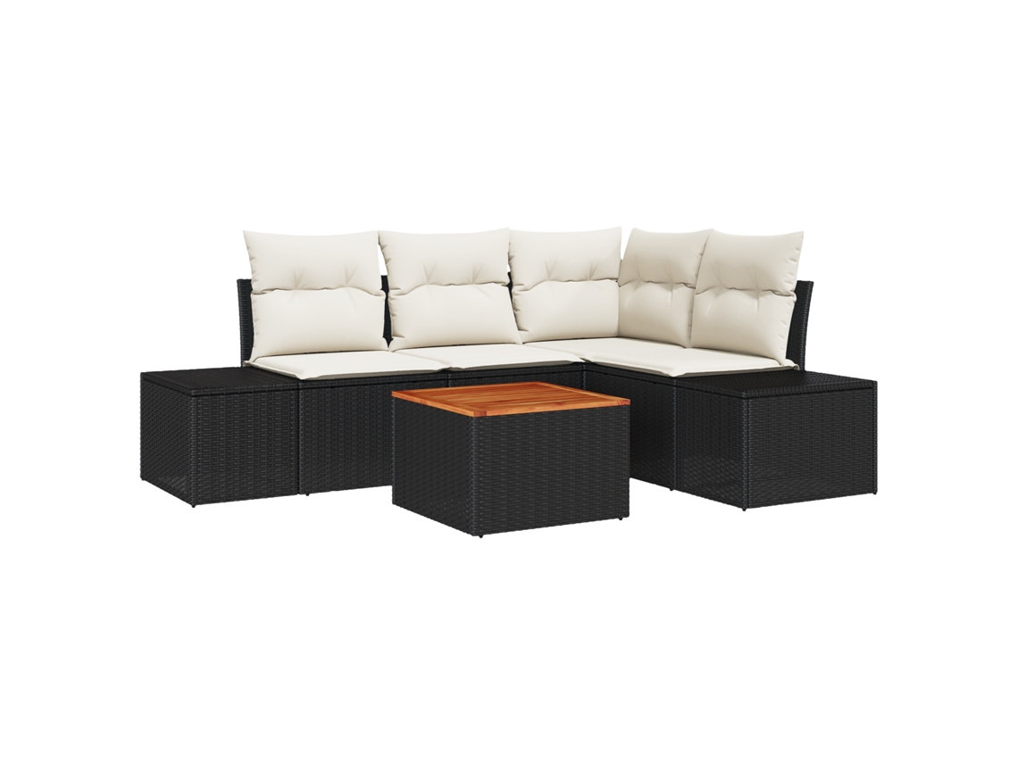 Conjunto 5 Sofá De Jardim Vidaxl Preto Vime Pe (209 X 154 X 69 Cm)