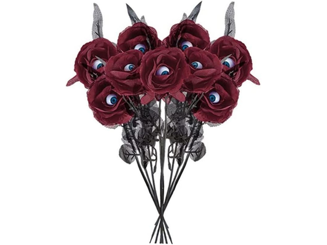 10 Rosas Artificiais Negras Com Olhos Para Decoração De Halloween Festa Casa Casamento (vermelho)