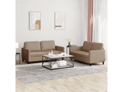 Vidaxl 2 Pcs Conjunto Sofás C/ Almofadões Couro Artif. Cor Cappuccino