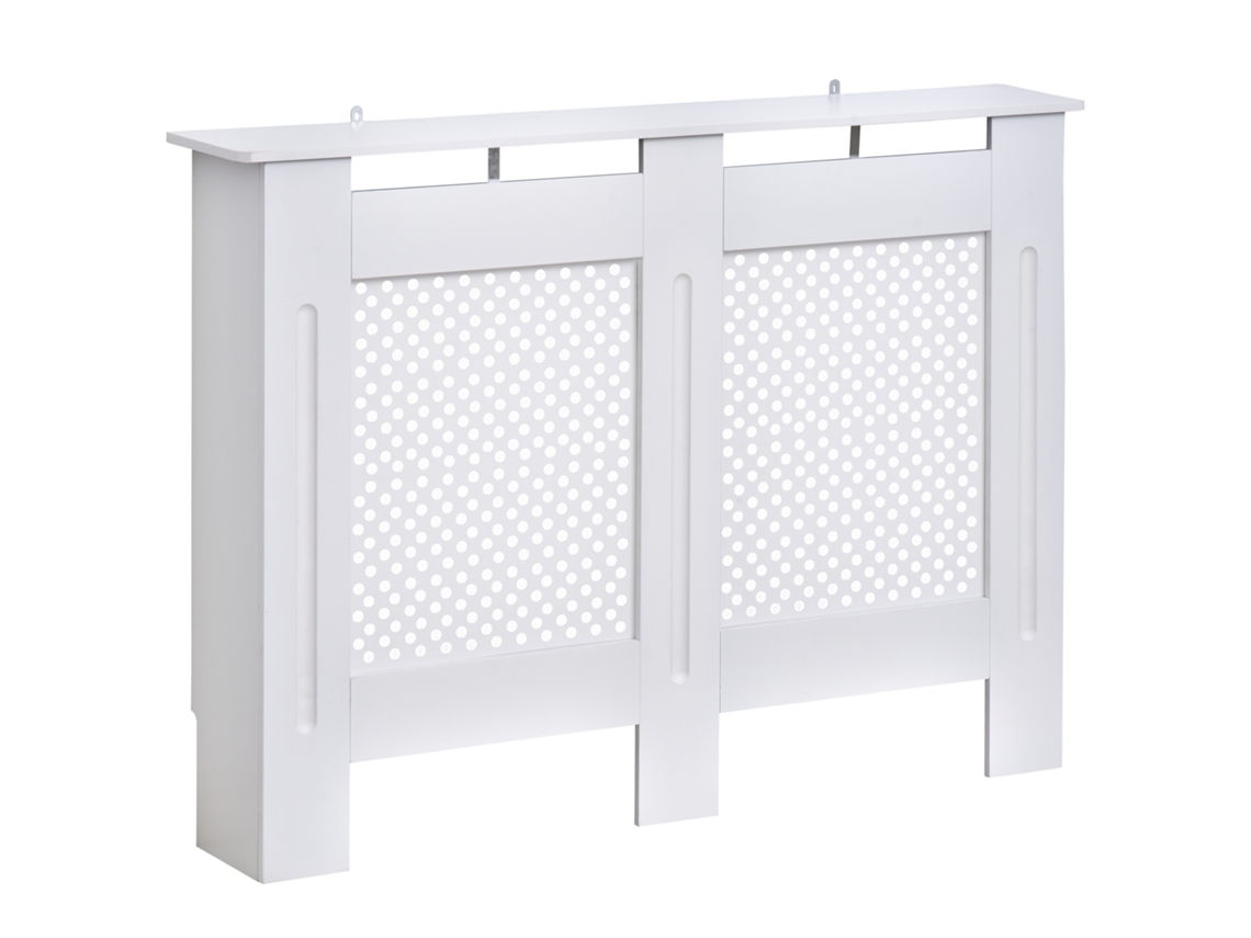 Tampa do Radiador . 111,5x19x82 Cm. Tampa Moderna de Radiador de Mdf. com Top Shelf e Slats. para a Sala de Estar. Quarto. Corredor. Branco Ge