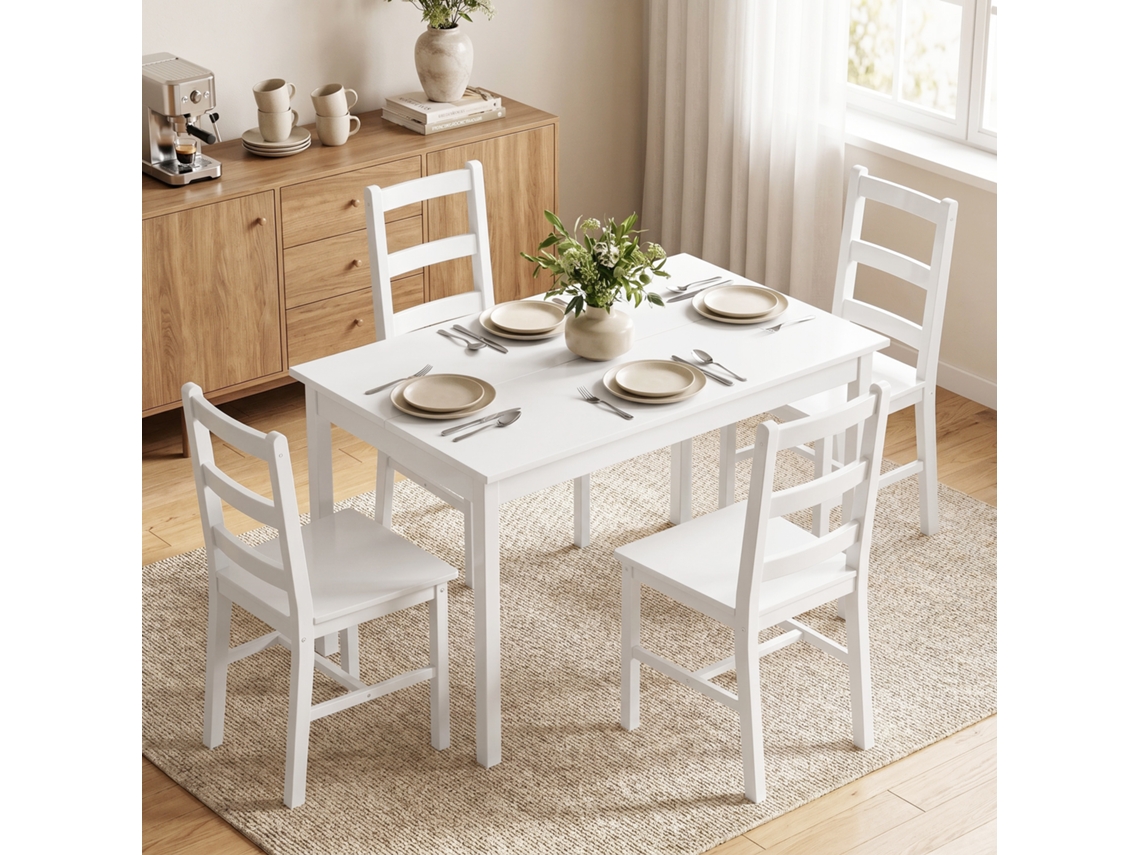 5 Piece Dining Room Set For 4, Rectangular Solid Wood Dining Table And Chairs For Small Spaces, White