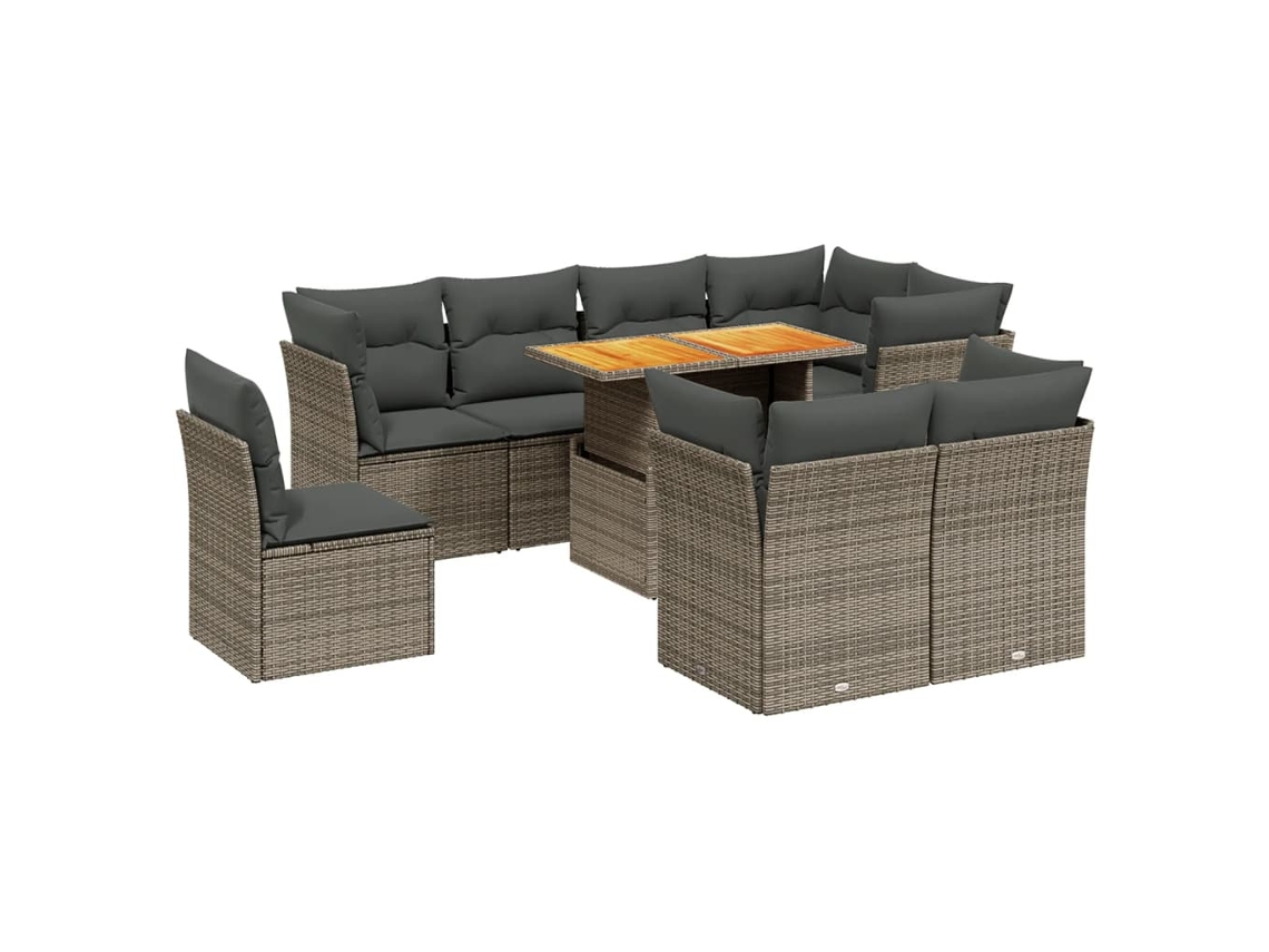 Conjunto de 9 sofás para jardim com almofadões Vime Pe Cinzento MAISON EXCLUSIVE (90x200 cm)