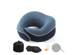 Lurelia Almofada Viagem, Espuma Viscoelástica, Formato U, Apoio Pescoço, Ajustável, Capa Lavável, Azul