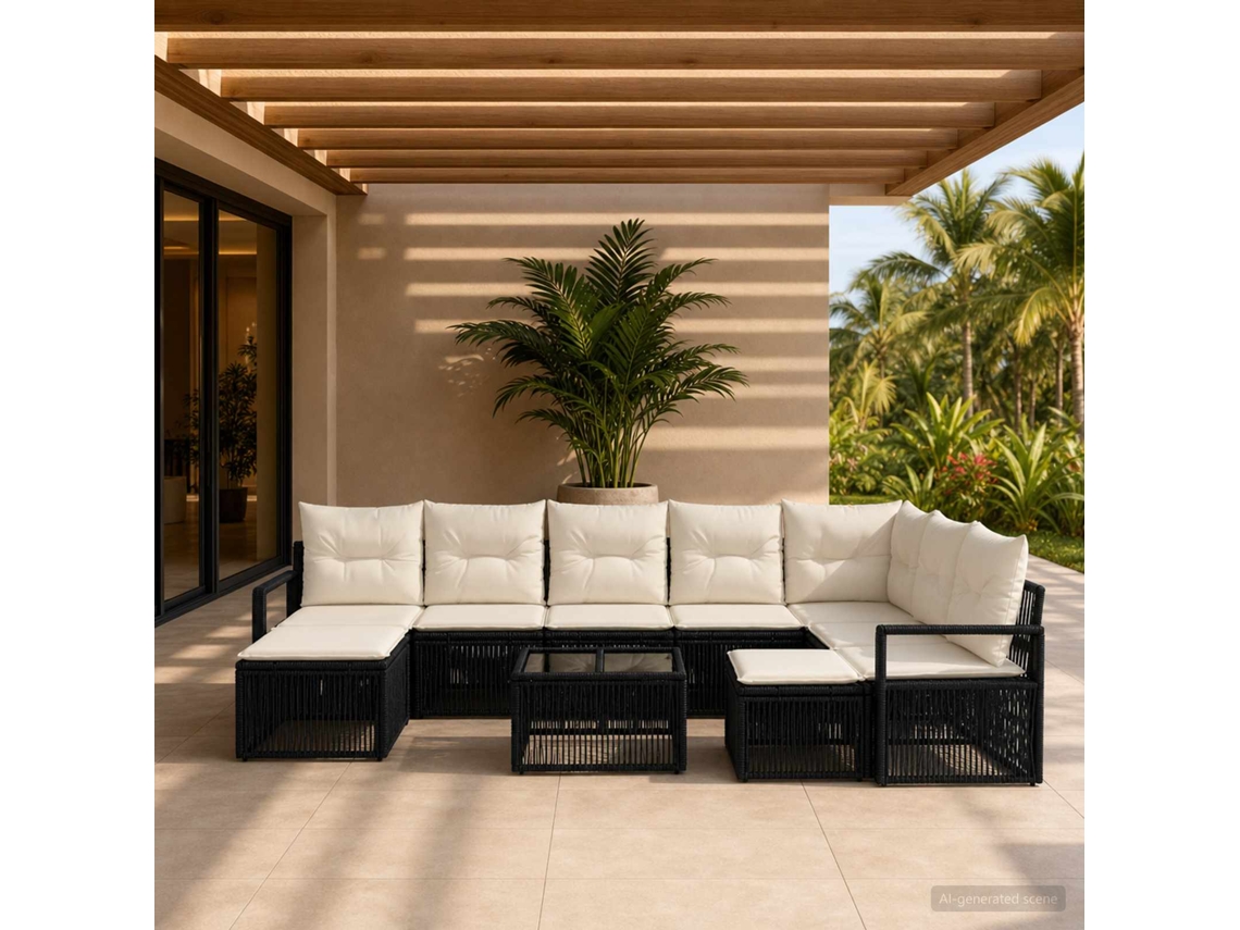 Vidaxl Conjunto De Sofá De Jardim 10 Pcs Preto Vime Pe