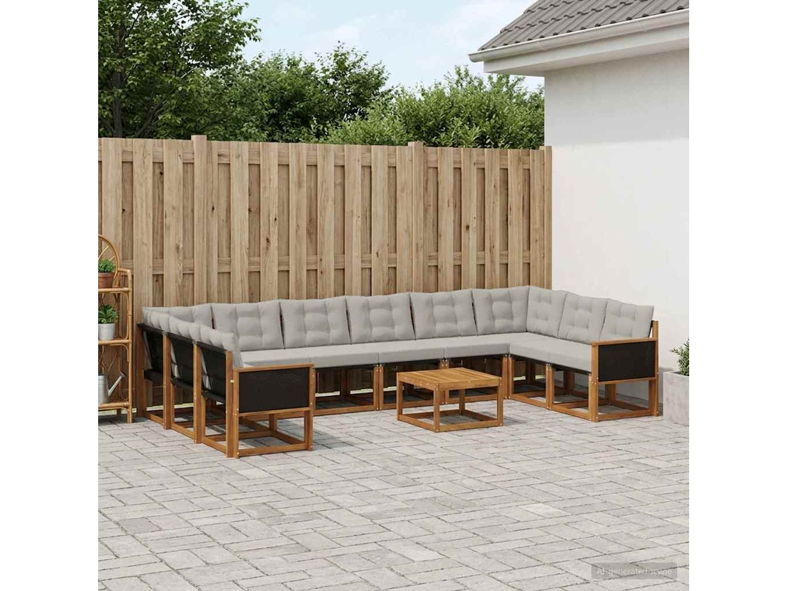 Vidaxl Conjunto De Sofás Para Exterior 11 Unid. Natural E Cinza Claro