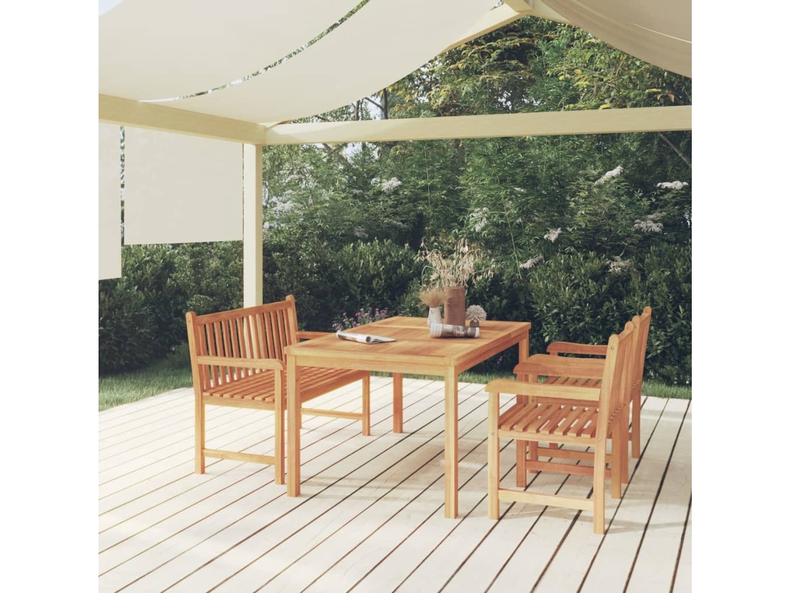 Jogo 4 Peças Jantar P/ Jardim Madeira Teca Sólido Dkd Home Decor