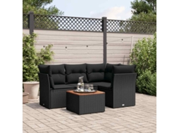 Vidaxl 5 Pcs Conjunto Sofás De Jardim Com Almofadões Vime Pe Preto
