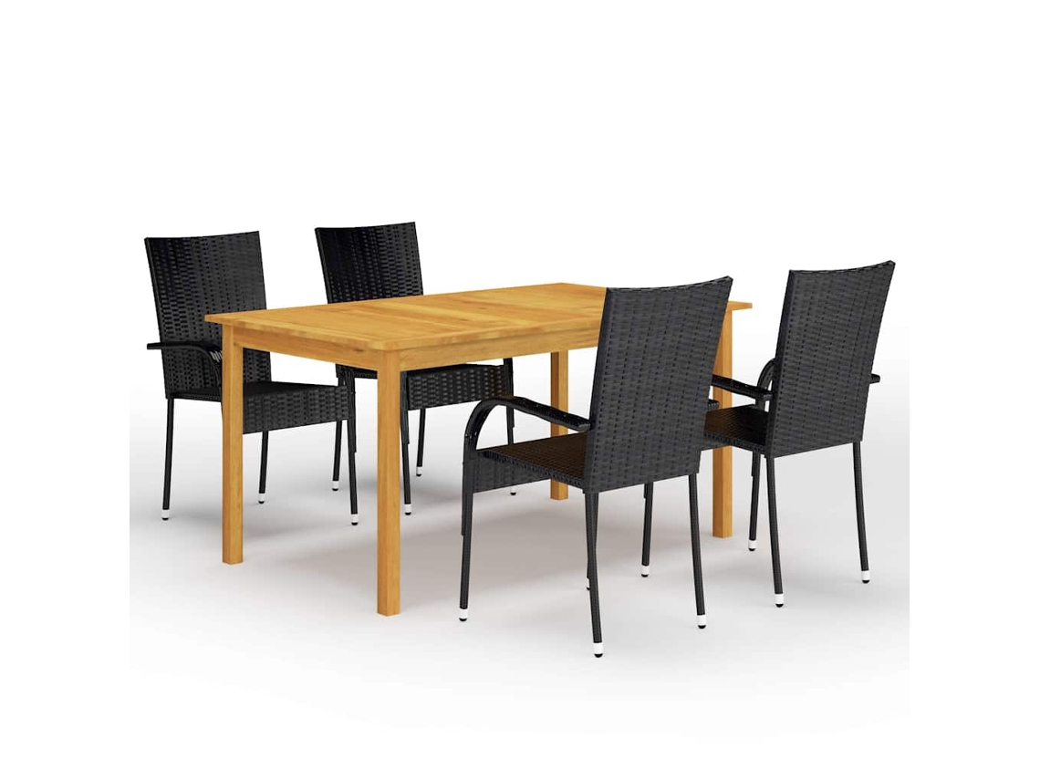 Vidaxl 5 Pcs Conjunto De Jantar Para Jardim Preto