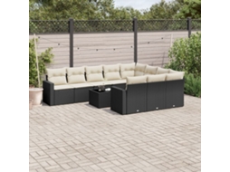 Vidaxl 11 Pcs Conjunto Sofás De Jardim C/ Almofadões Vime Pe Preto