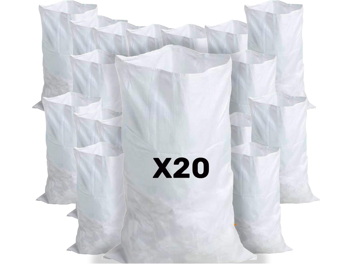 20 Sacos De Cascalho, 55 X 95 Cm, ​​55 Kg, Duráveis ​​​​e Reutilizáveis, Em Polipropileno Tecido Branco, Para Terra, Cascalho E Jardinagem Aquaforge
