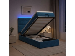 Vidaxl Cama Ottoman Com Colchão E Led Azul Escuro 90 X 190 Cm Veludo