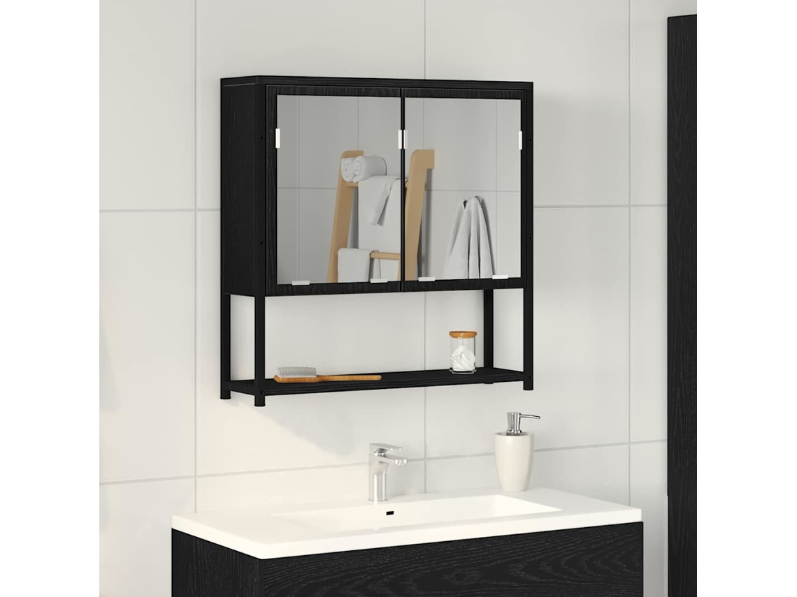 Vidaxl Armário De Espelho Carvalho Preto 60 X 16 X 60 Cm
