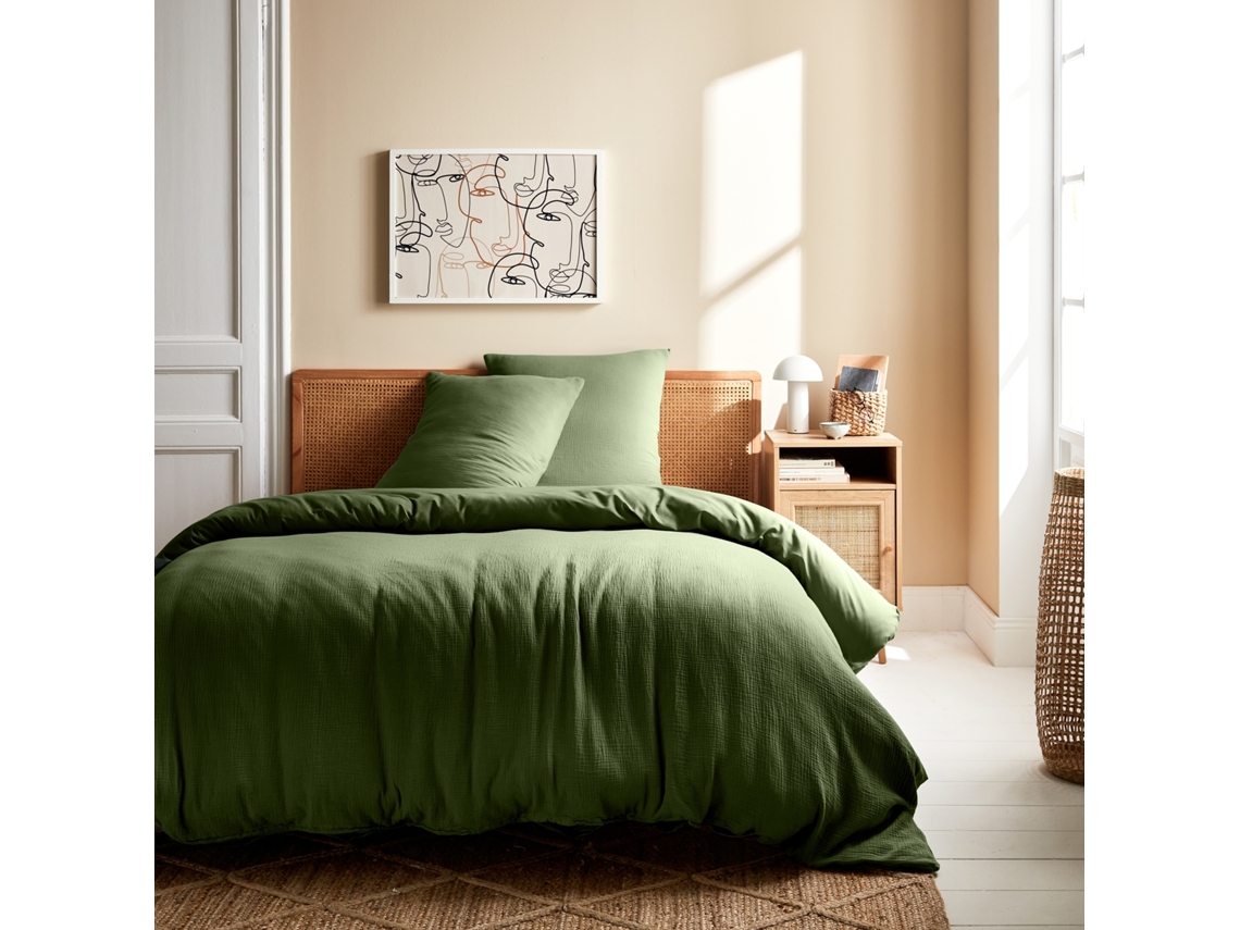 Conjunto De Roupa De Cama Em Gaze De Algodão Caqui