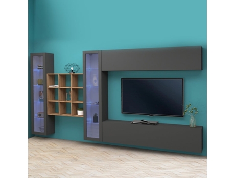 Armário de Tv Moderna Parede com 2 Vitrinas Eron Rt WEB FURNITURE