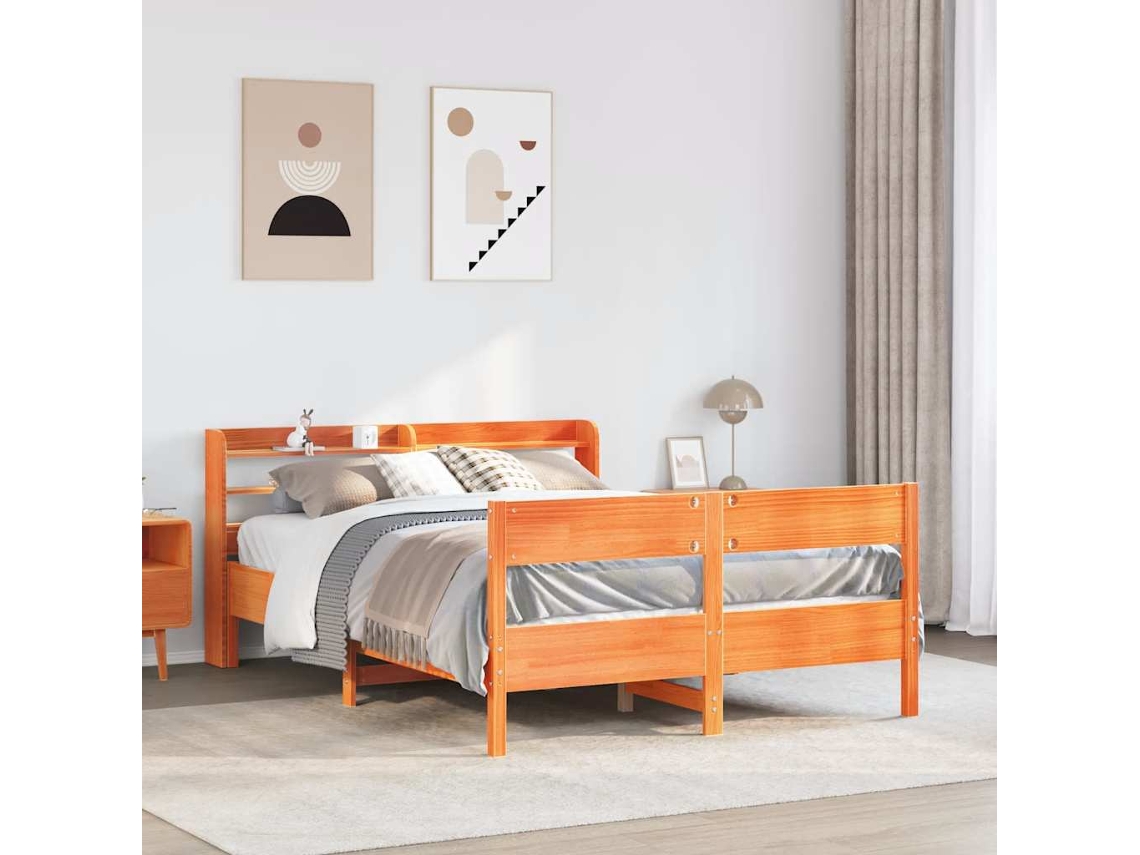 Vidaxl Cama Sem Colchão 120x200 Cm Madeira Pinho Maciça Castanho-mel