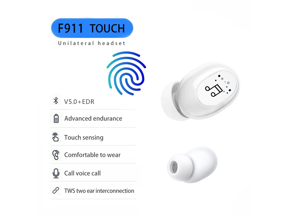 Fone De Ouvido Sem Fio Com Cancelamento De Ruído, Fone De Ouvido Touch, Viva-voz, Estéreo, Compatível Com Bluetooth E Microfone, Branco