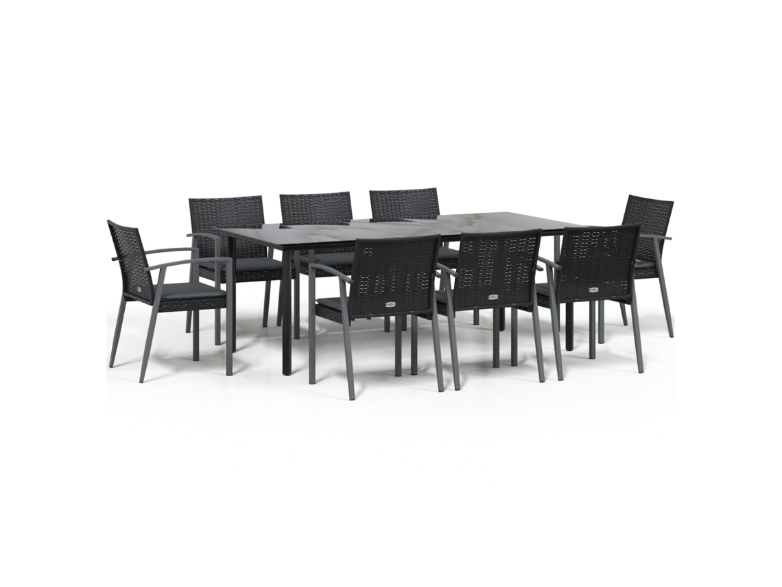 Conjunto de 9 Jantar para Jardim com Almofadões Vime Pe e Aço MAISON EXCLUSIVE