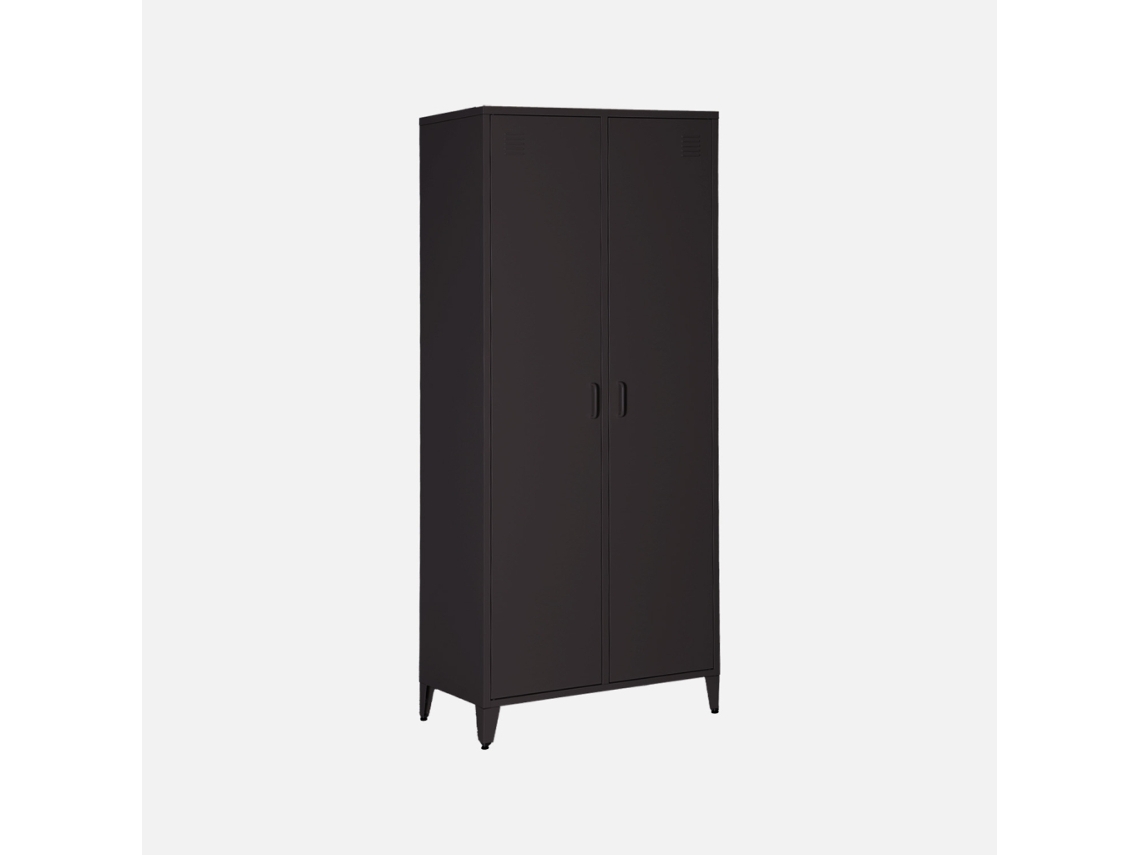 Roupeiro Industrial Em Metal Com 2 Portas, 4 Prateleiras E 1 Cabideiro, Preto