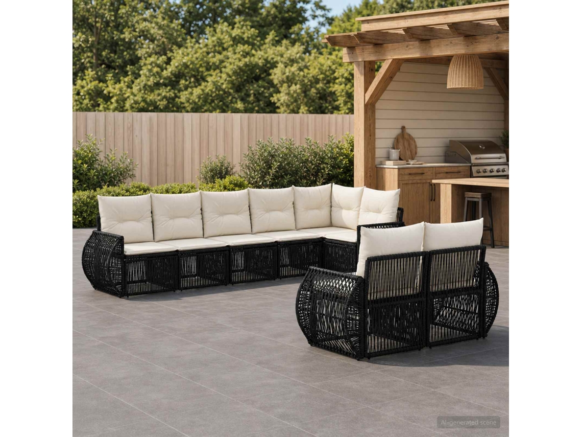 Vidaxl Conjunto De Sofá De Jardim 8 Unid. Preto E Branco Creme Vime Pe