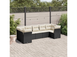 Vidaxl 7 Pcs Conjunto de Sofás P/ Jardim C/ Almofadões Vime Pe Preto