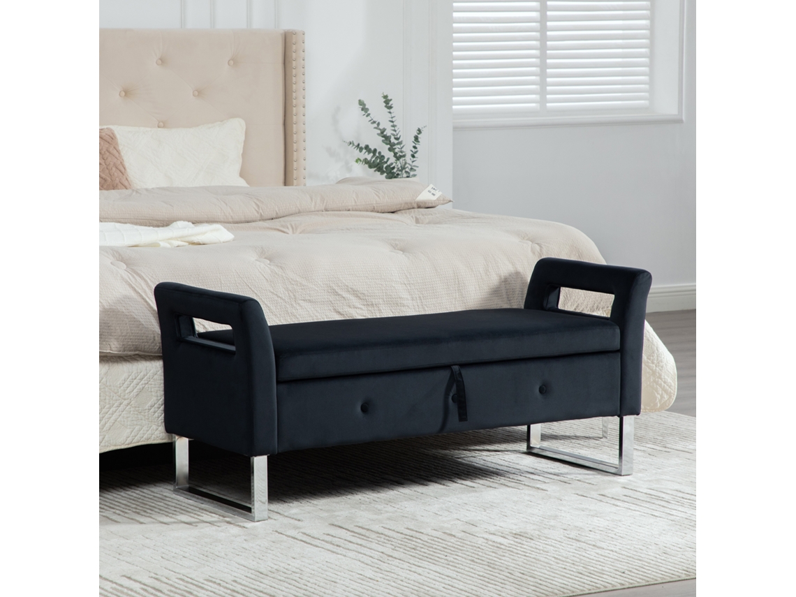 Banqueta Com Armazenamento - Com Apoios De Braços - Para Sala, Corredor E Quarto - Preto