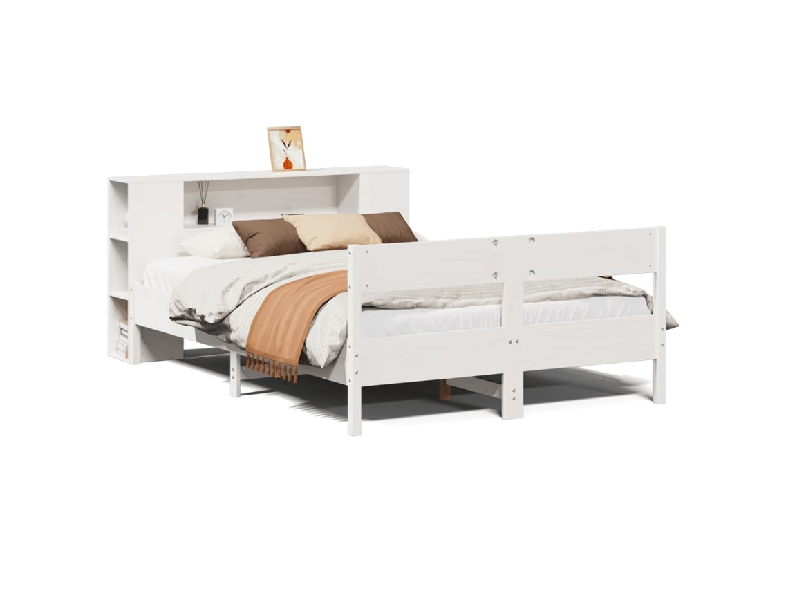 Cama com Estante Pinho Maciço Branco MAISON EXCLUSIVE (135x190 cm)
