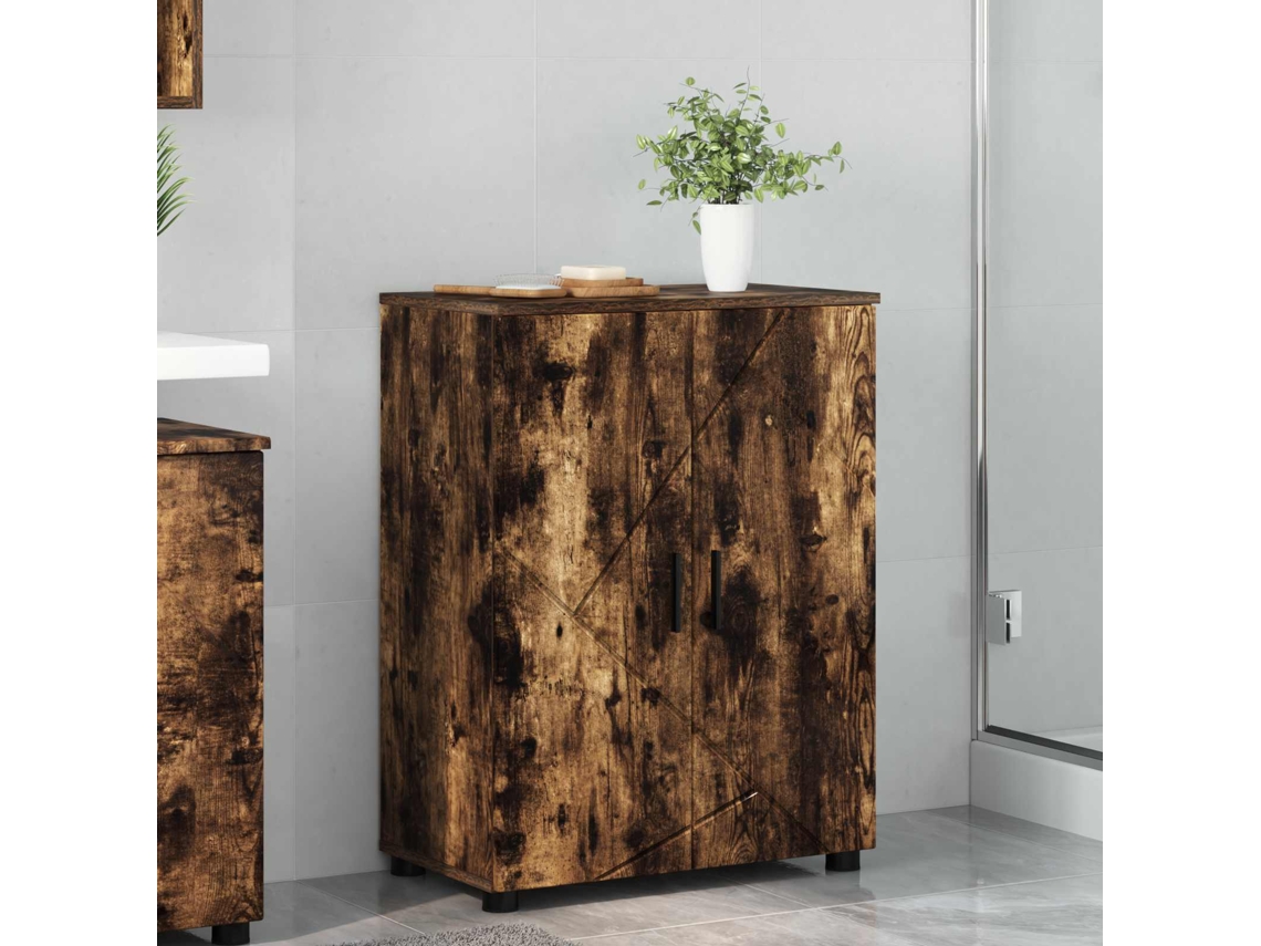 Vidaxl Armário De Banheiro Com Porta Carvalho Defumado 60 X 35 X 80 Cm
