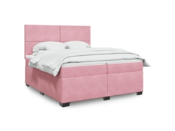 Cama Com Molas/colchão 200x200 Cm Veludo Rosa