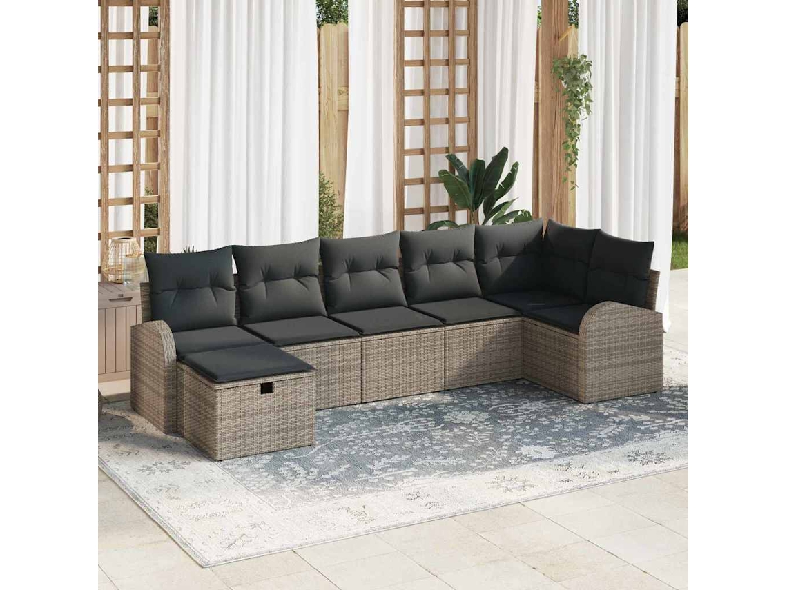Vidaxl Conjunto De Sofá De Jardim 7 Unid. Cinzeto Vime Pe