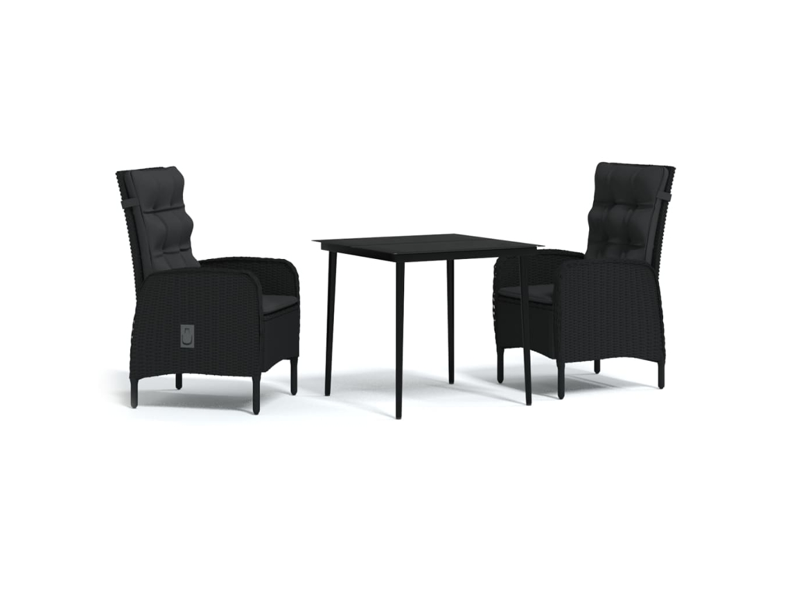 Maison Exclusive - 3 Pcs Conjunto De Jantar Para Jardim Com Almofadões Preto