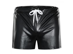 Shorts de couro com glitter para homem, modelo 2026, com elástico e vários tamanhos, tamanho P, preto.