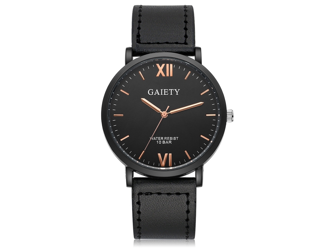 Reloj Hombre De Cuero Pu Moda Analógico De Cuarzo Pulsera Gaiety Negro