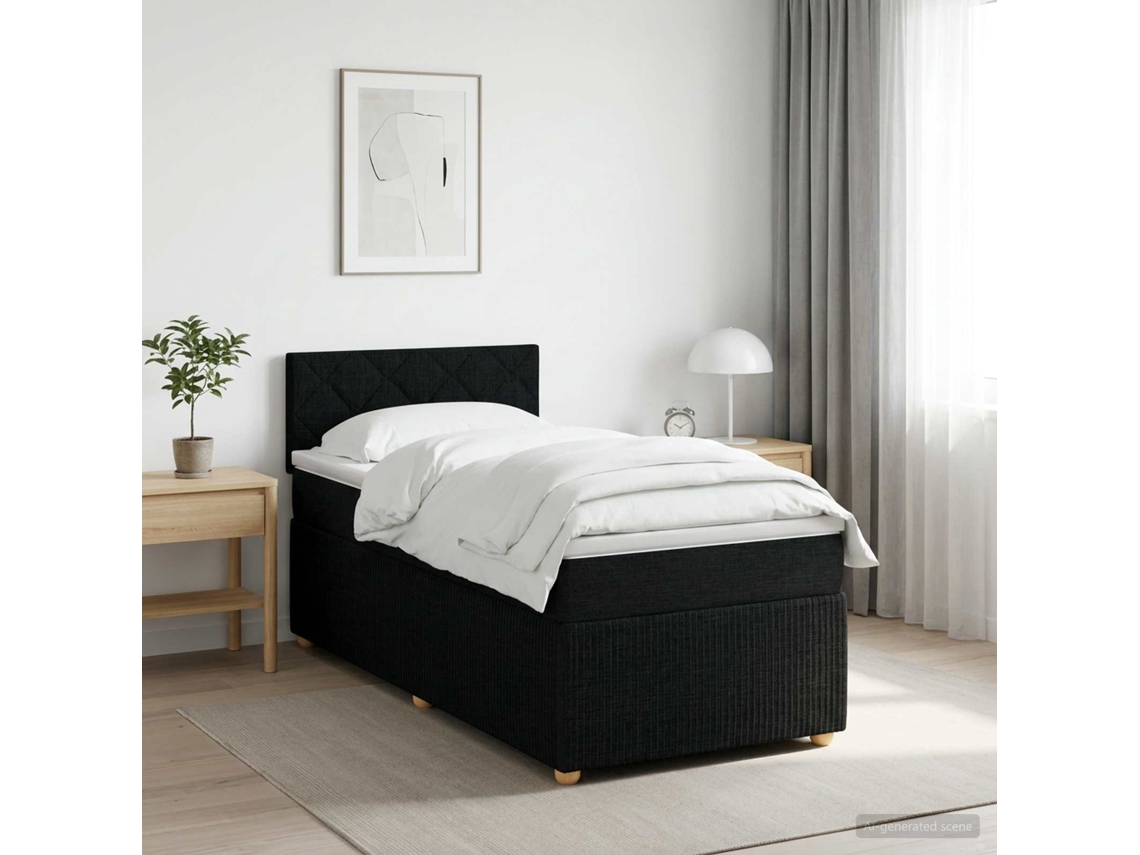 Vidaxl Cama Box Spring Com Colchão Preto 90 X 190 Cm Tecido