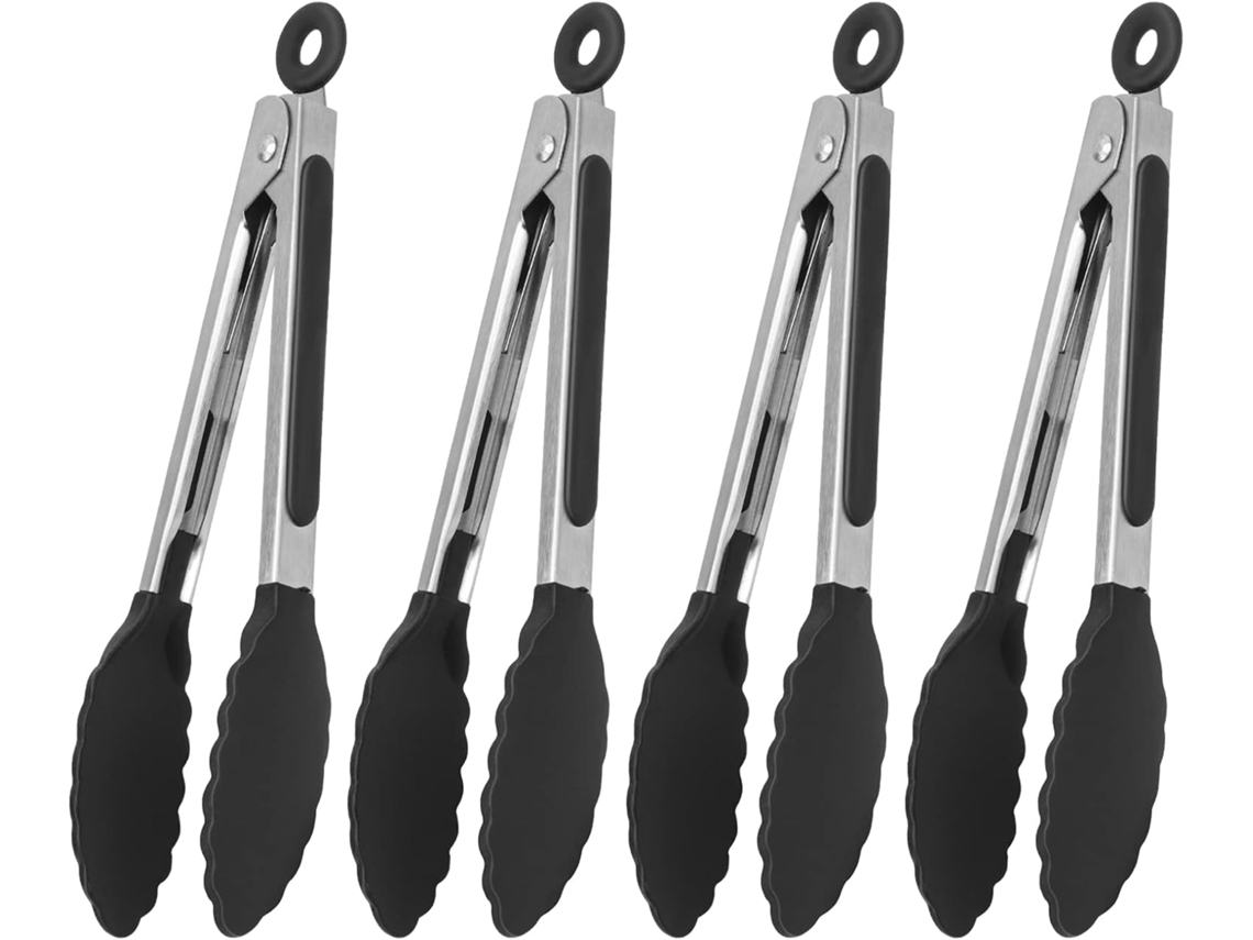 Lurelia Pinça Servir Kit 4 Peças Inox Silicone 18 Cm Rosa Antiderrapante Churrasco Saladas