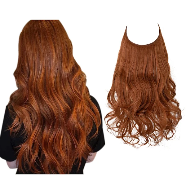 Aplique de Cabelo Sintético Ondulado com Presilha, Ombré Natural Preto, Loiro e Rosa, Peça Única AQUAFORGE