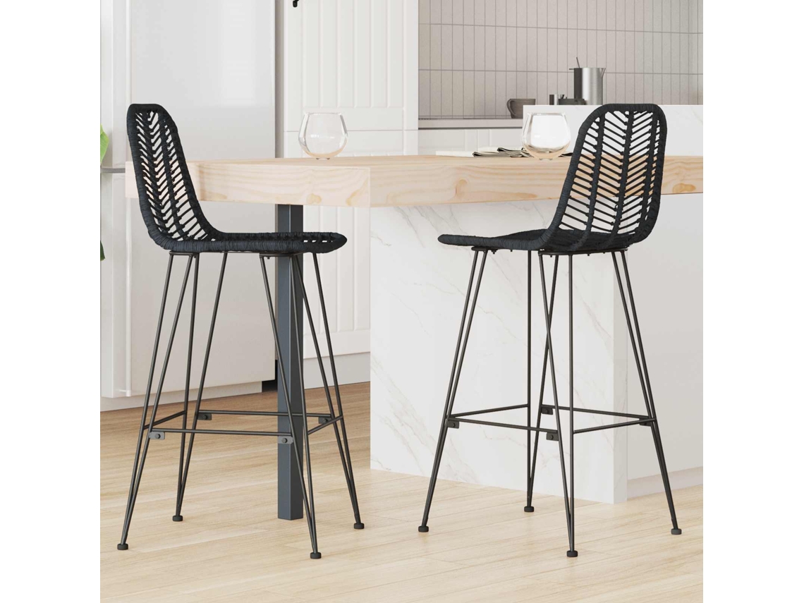 Vidaxl Cadeira De Bar 2 Unid. Preto 44 X 52 X 111 Cm Rattan E Ferro