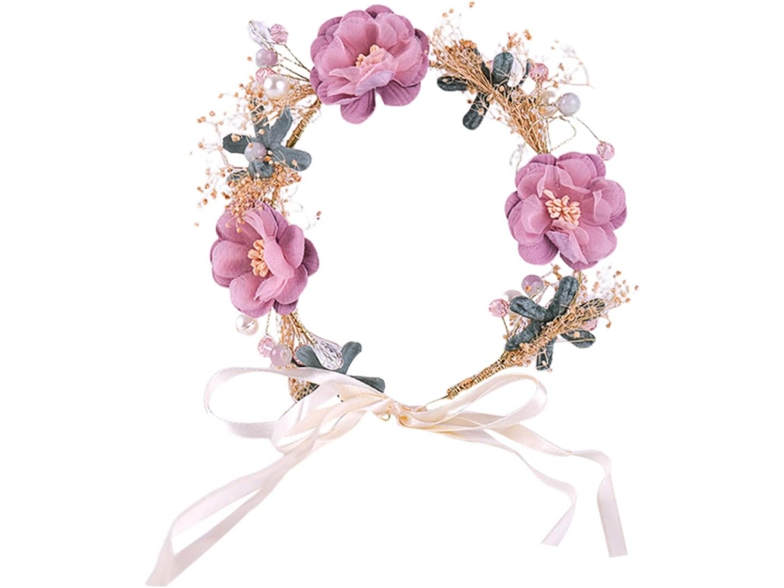 Coroa De Flores Artificiais, Tiara Floral Rosa, Acessório Para Casamento, Festa Na Praia E Ensaios Fotográficos.