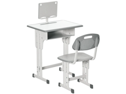 Mesa Escolar com Cadeira Ajustável em Altura e Luminária para Crianças de 6 a 12 Anos, em Aço e Mdf, Cinza. CHEZMOI