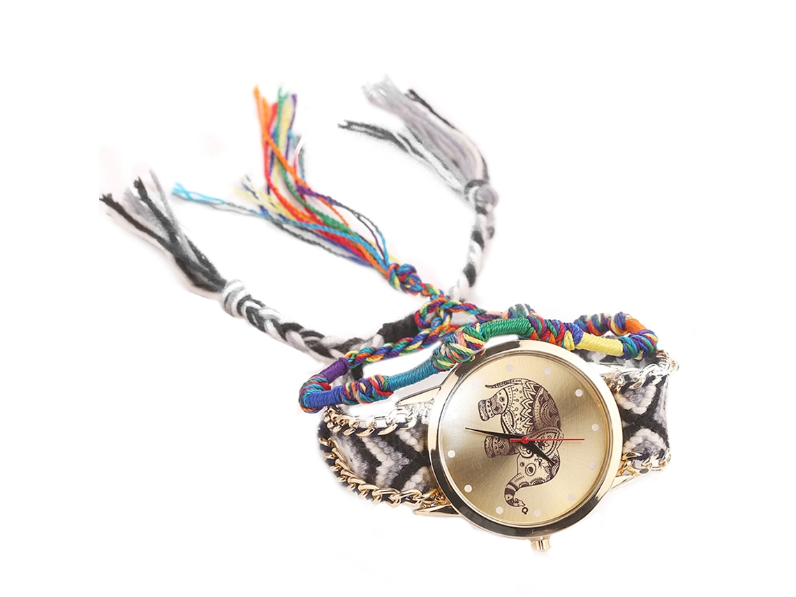 Relógio de Pulso Feminino Quartz Vansvar com Pulseira Tecida À Mão Padrão de Elefante