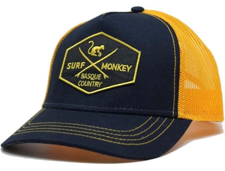 Boné Ajustável Unissexo SURF MONKEY Trucker Viseira Curva Design Painéis Remendo Costurado Frontal Fecho Coroa Amarelo (Tamanho Único)