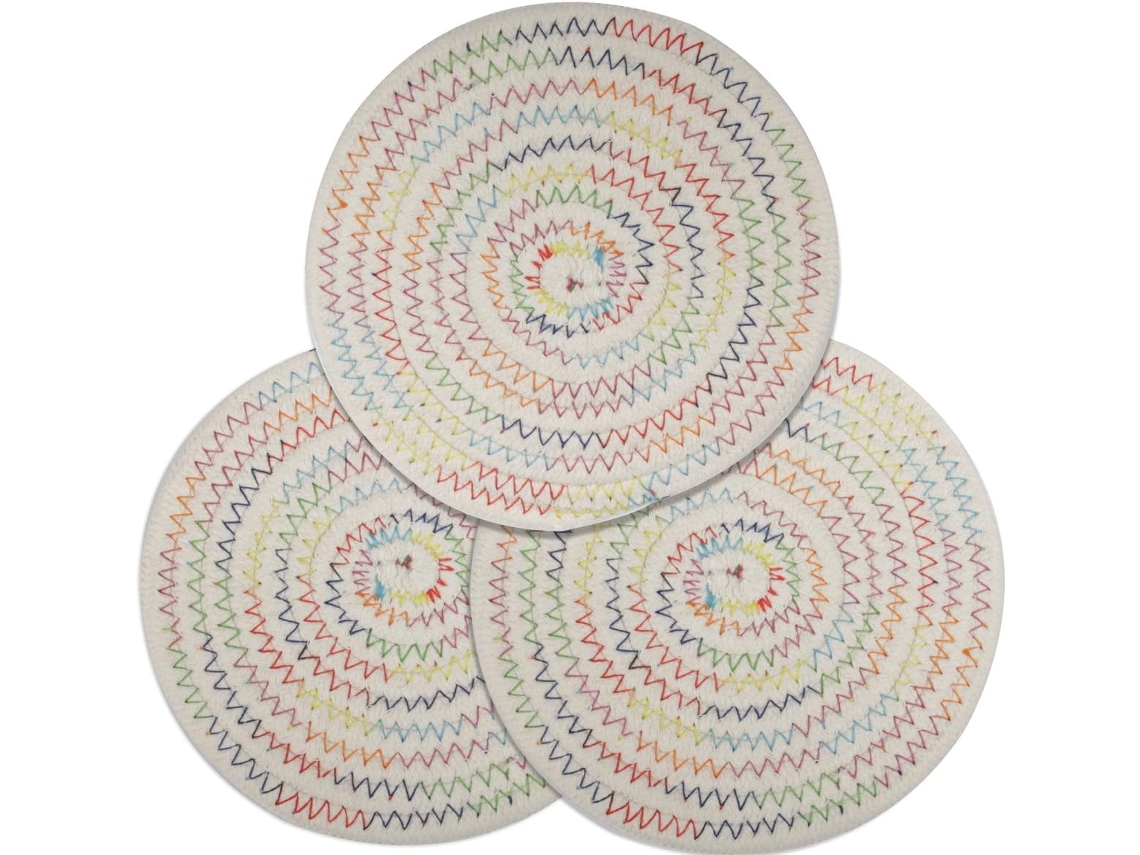 Conjunto branco de 3 peças: porta copos de cordão, 17,8cm